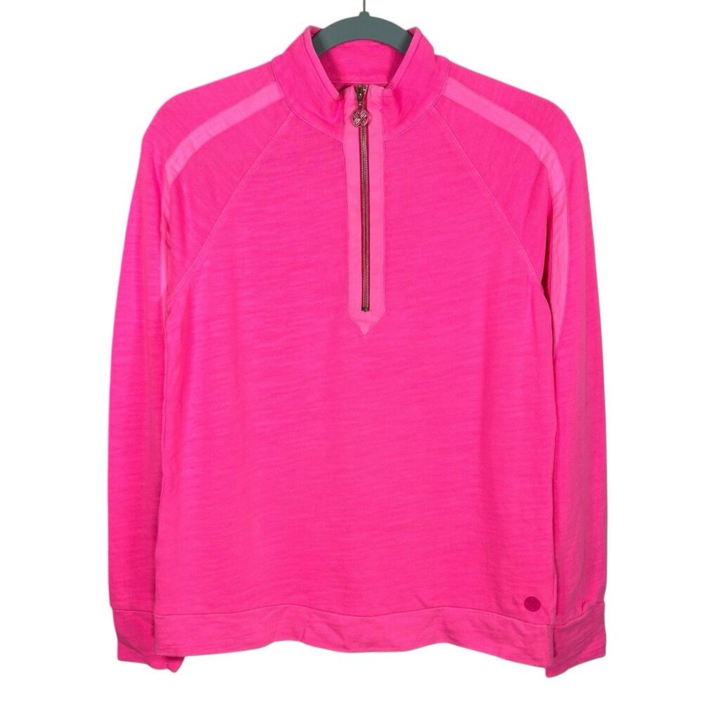 Lilly Pulitzer Ashlee Pullover Women XS Cherry Blossom Pink Terry 1/2 Zip Preppy